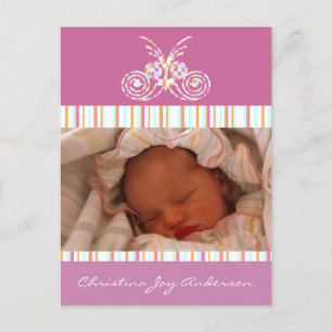 Baby Girl Announcement - Schmetterlinge Ankündigungspostkarte