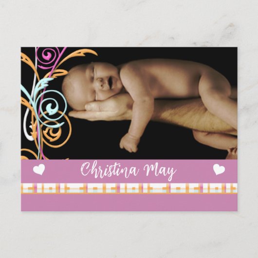 Baby Girl Announcement - Schmetterlinge Ankündigungspostkarte (Vorderseite)