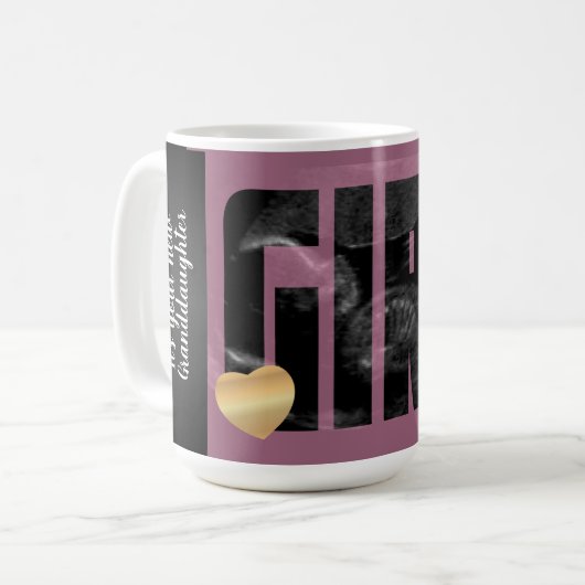 Baby Girl Announcement - Sonogramm mit DIY Text Kaffeetasse (Vorderseite Links)
