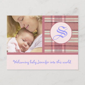 Baby Girl Announction Template Ankündigungspostkarte