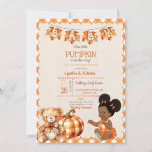 Baby Girl Autumn Kariert Teddy Bear Pumpkin Blätte Einladung