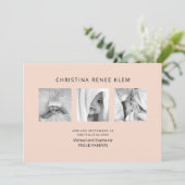 Baby Girl B/W Foto Collage Modern Peach Birth Ankündigung (Stehend Vorderseite)