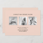 Baby Girl B/W Foto Collage Modern Peach Birth Ankündigung (Vorne/Hinten)