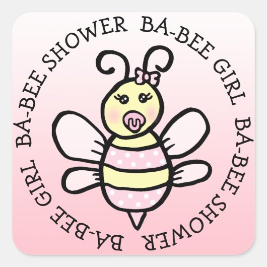 Baby Girl Ba-Bee-Dusche Quadratischer Aufkleber (Vorderseite)