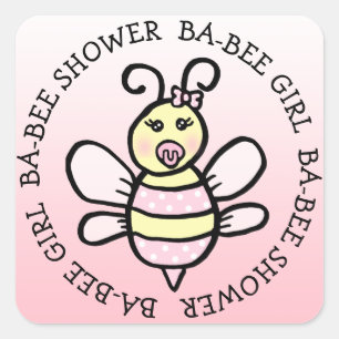 Baby Girl Ba-Bee-Dusche Quadratischer Aufkleber
