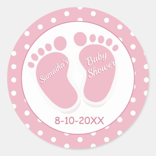 Baby Girl Baby Dusche Danke Polka Dot Pink Runder Aufkleber (Vorderseite)