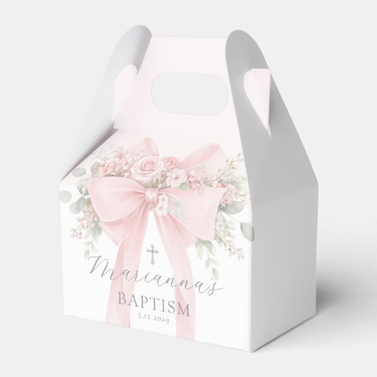Baby Girl Baptism Floral Blush Pink Bow Geschenkschachtel (Vorderseite)
