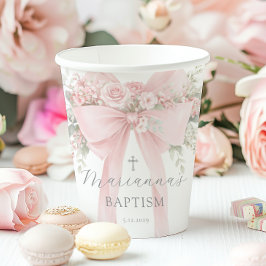 Baby Girl Baptism Floral Blush Pink Bow Pappbecher