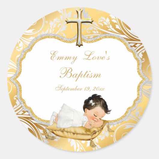 Baby Girl Baptisse Gold Cross Runder Aufkleber (Vorderseite)