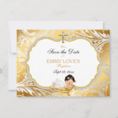 Baby Girl Baptisse Rett Date Gold Cross Save The Date (Vorderseite)