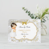 Baby Girl Baptisse Rett Date White Gold Cross Save The Date (Stehend Vorderseite)