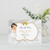 Baby Girl Baptisse Rett Date White Gold Cross Save The Date (Stehend Vorderseite)