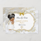 Baby Girl Baptisse Rett Date White Gold Cross Save The Date (Vorne/Hinten)