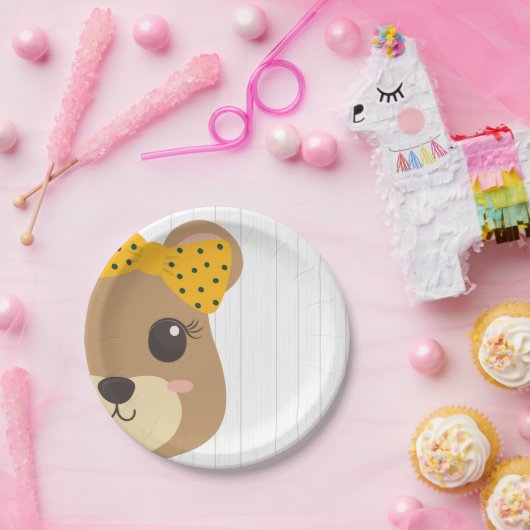 Baby Girl Bear Green & Gold Baby Dusche Pappteller (Party)