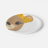 Baby Girl Bear Green & Gold Baby Dusche Pappteller (Schrägansicht)