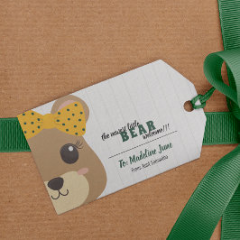 Baby Girl Bear Green & Gold Geschenkanhänger