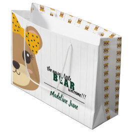 Baby Girl Bear Green & Gold Große Geschenktüte