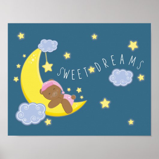 Baby Girl Bear Moon Celestis Kinderzimmer Print Poster (Vorne)