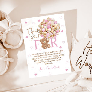 Baby Girl Bearly warten rosa Ballons Babydusche Dankeskarte