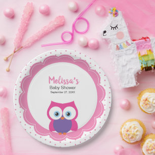 Baby Girl Big Mit Augen Lächeln Owl Paper Plate Pappteller