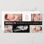 Baby Girl Big Pink Initial 5 Foto Collage Birth Ankündigung (Vorne/Hinten)