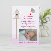 Baby Girl Birdsnest Foto Geburtshinweise Ankündigung (Stehend Vorderseite)