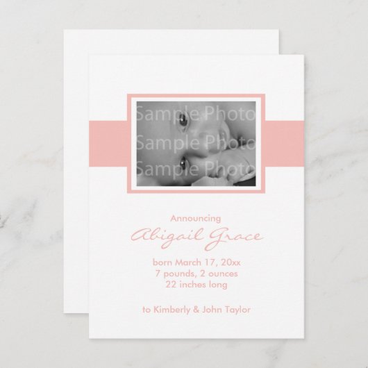 Baby Girl Birth Ankündigung (Vorne/Hinten)