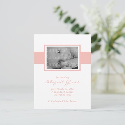 Baby Girl Birth Ankündigung (Stehend Vorderseite)