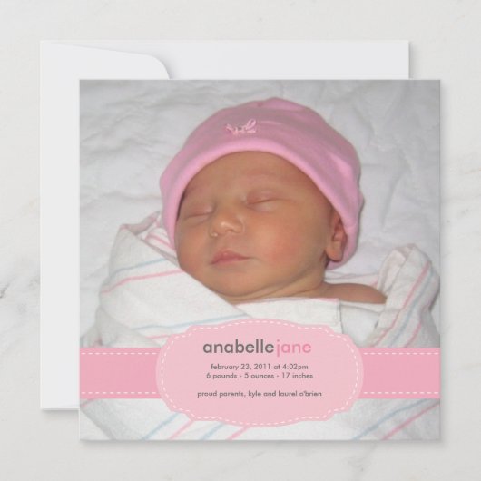 Baby Girl Birth Ankündigung (Vorderseite)