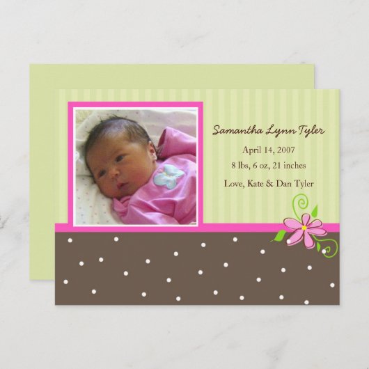 Baby Girl Birth Ankündigung (Vorne/Hinten)