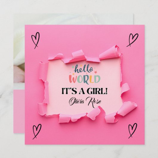 Baby Girl Birth Ankündigung (Vorne/Hinten)