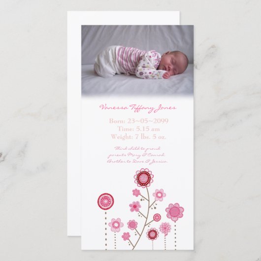 Baby Girl Birth Ankündigung Foto Card Vorlage (Vorne/Hinten)