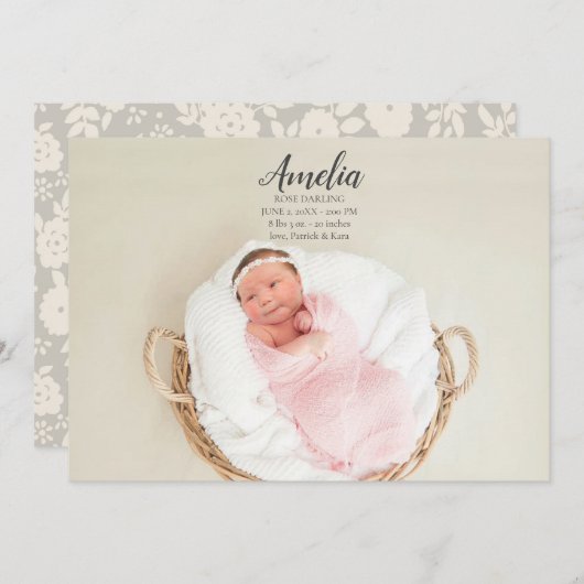 Baby Girl Birth Ankündigung Postcard (Vorne/Hinten)