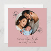 "Baby Girl Birth Announcement Card Pink Heart" Einladung (Vorne/Hinten)