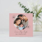 "Baby Girl Birth Announcement Card Pink Heart" Einladung (Stehend Vorderseite)