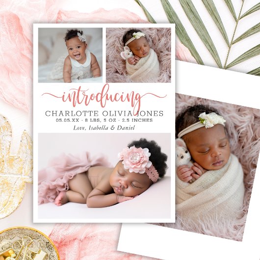 Baby Girl Birth Announcement Photo Collage Card Ankündigung