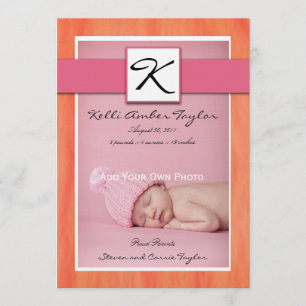Baby Girl Birth Announcement Pink Orange Ankündigung
