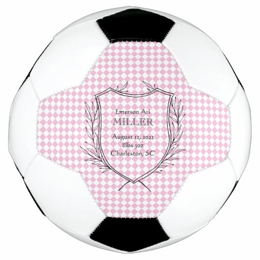 Baby Girl Birth Announcement Sports Pink White Fußball (Vorderseite)