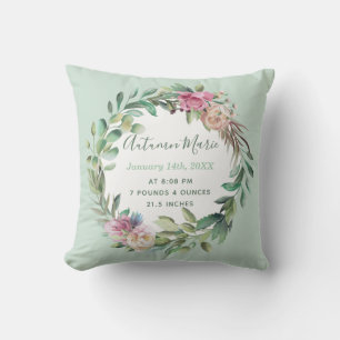 Baby Girl Birth Stats Floral Kissen