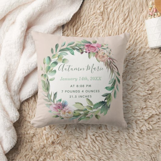 Baby Girl Birth Stats Floral Kissen (Decke)