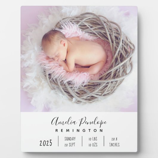 Baby Girl Birth Stats Foto Plaque Fotoplatte (Vorderseite)