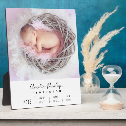Baby Girl Birth Stats Foto Plaque Fotoplatte (Seite)