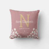 Baby Girl Birth Stats Monogram Kinderzimmer Kissen (Vorderseite)