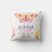 Baby Girl Birth Stats Niedlicher Schmetterling Kissen (Vorderseite)