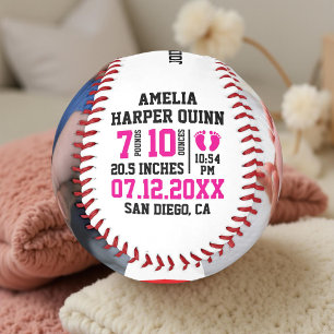 Baby Girl Birth Stats   Personalisiertes Foto oder Baseball