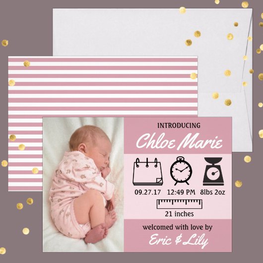 Baby Girl Birth Stats Pink Ankündigung