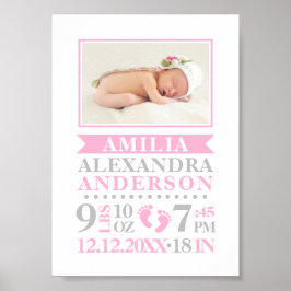 Baby Girl Birth Stats Record Keepake Kinderzimmer Poster