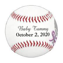 Baby Girl Birth Stats Silver Pink Rattle Baseball