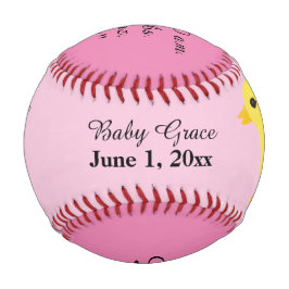 Baby Girl Birth Stats Yellow Ducky Baseball