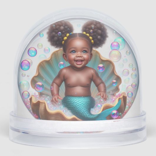 Baby Girl Birthday Dark Skin Mermaid Schneekugeln (Vorderseite)